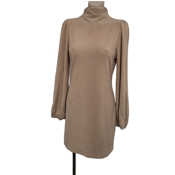 HYFVE Dresses & Skirts - Tan Ribbed Long Sleeve Dress Size Medium